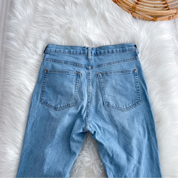 Everlane Straight Leg Denim Jeans Distressed Raw Hem Light Blue High Waisted - Picture 6 of 12